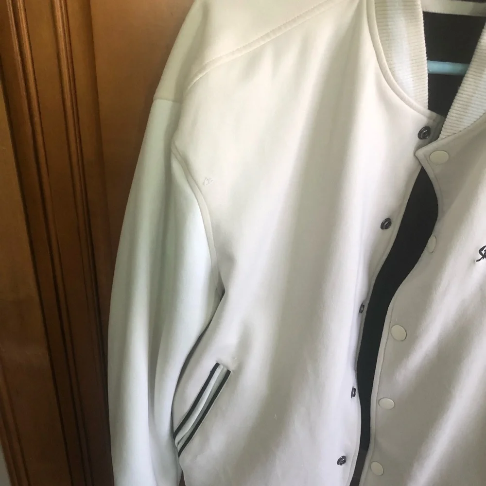 Zara White Bomber Jacket with Black Trim